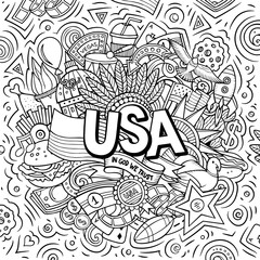 USA hand drawn cartoon doodle illustration.