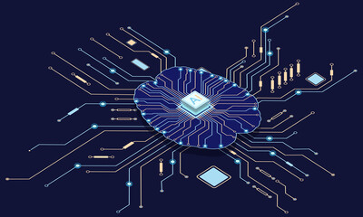 The artificial intelligence microprocessor on the circuit board. AI.