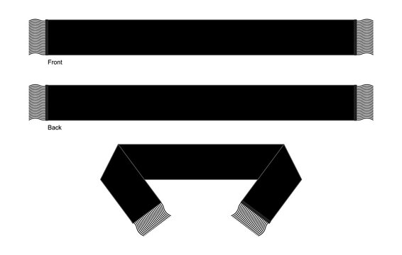 Blank Black Soccer Fans Scarf Template Vector.Front and Back Views.