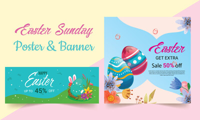 Easter Sale Banner Template Background. Happy Easter sales vector template. invitation cover design template.