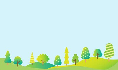 青空と山・木のフレーム背景イラスト素材