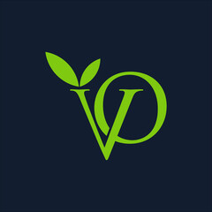 Green Letter VO Leaf Logo Design