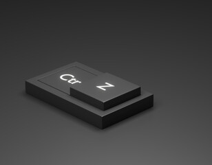 3d rendering, Closeup pressing control + z shortcut on a black desktop wireless computer keyboard, Laptop keyboard, ctrl z button for undo with dark background, 3d render
