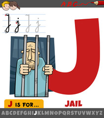 letter J from alphabet with jail word