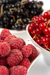 Fresh raspberry and currant close up in studio