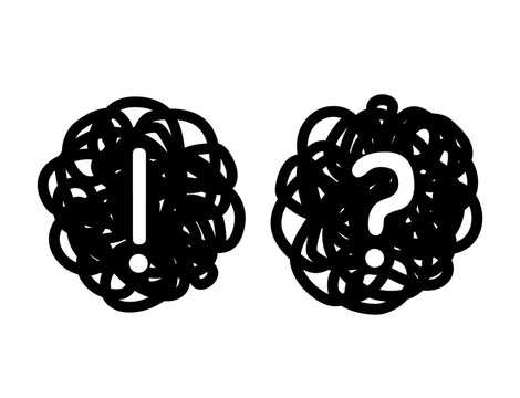 question mark and exclamation mark on a scribble background.
