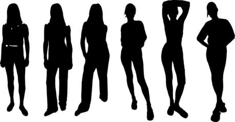 Vector silhouette of ladies, front view perfect to include in your architecture projects, renders, sketches or plans.