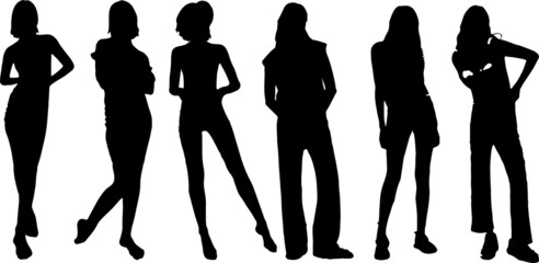 Vector silhouette of ladies, front view perfect to include in your architecture projects, renders, sketches or plans.