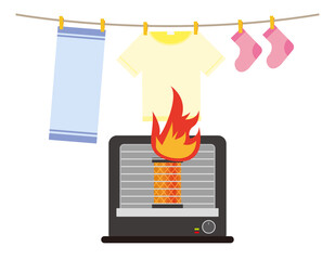 石油ストーブからの出火による火事　ベクターイラスト　　 ©  NiSihSion