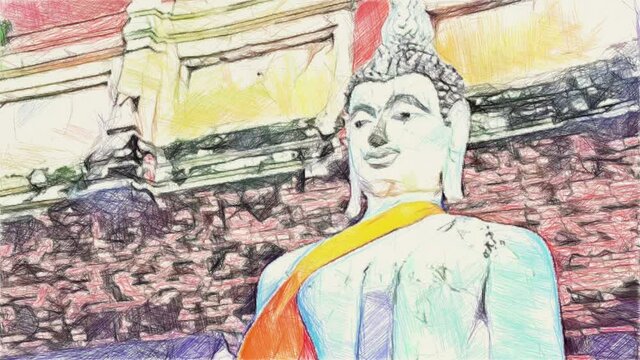 art drawing color of buddha statue