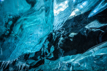 Blue ice texture in the caves in Jökulsárlón glacier, Iceland, North Atlantic Ocean
