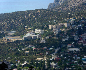 Fototapeta na wymiar Bird's eye view of Novy Svet location in Crimea, Russia.