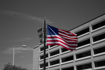 american flag on a building