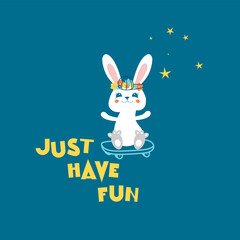 Fototapeta premium Skater rabbit print design. Vector illustration design for fashion fabrics, textile graphics, prints.
