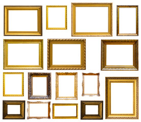 group of retro golden rectangular frame for photography on isolated background
