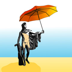 The god Apollo with umbrella