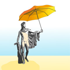 The god Apollo with umbrella