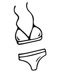 Swimsuit hand drawn outline doodle icon. Female swim suit vector sketch illustration for print, web, infographics isolated on white background. Bikini doodle. Summer holiday. Swimwear. Ocean. Sea.