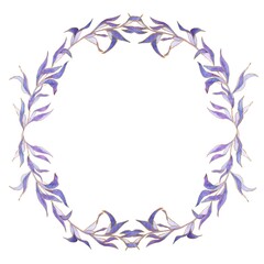 Oval frame made of purple watercolor twigs