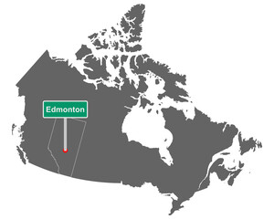 Landkarte von Kanada mit Ortsschild von Edmonton