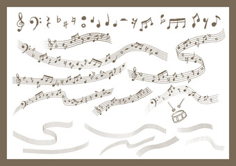 音符　楽譜　流れるイメージ　手書き　ベクター　素材　