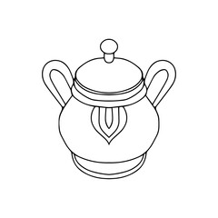 Black hand drawing outline illustration of a bowl for sugar isolated on a white background