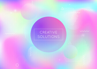 Liquid shapes background with dynamic fluid. Holographic bauhaus gradient with memphis elements.