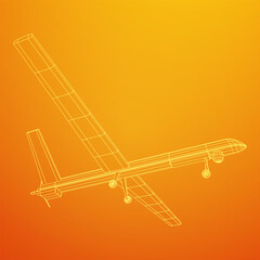 Military drone combat unmanned aerial vehicle. Recon aircraft plane. Wireframe low poly mesh vector illustration.