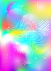 Holographic background with liquid shapes. Dynamic bauhaus gradient with memphis fluid elements.