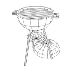 Round barbecue grill. Outdoor bbq party. Wireframe low poly mesh vector illustration