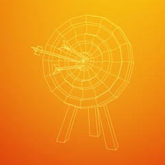 Archery target. Arrows hit round target goal concept. Wireframe low poly mesh vector illustration