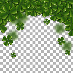 Top border of clovers on isolated background. 