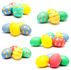 Collection of photos colorful perfect handmade painted easter eggs isolated