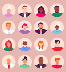 Collection of portraits of different people. Avatars for website, profile. Editable vector illustrations