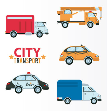 city transport lettering and five vehicles