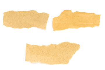 Recycled paper craft stick on a white background. Brown paper torn or ripped pieces of paper isolated on white background.