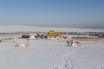 Buddist temple in winter. Buryatia region of Russia