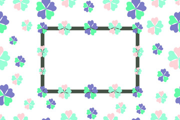 frame abstract with heart flowers. Bright color flower heart background. Heart pink green blue purple pastel background. bright illustration for happy, romantic, shape, woman, birthday, bright, card
