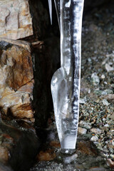 Foot shaped icicle in old, abandoned mine that were used from 1700-1840 in Southern Finland. 