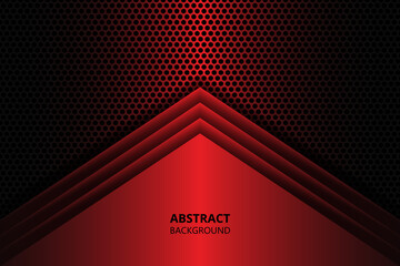 Modern background with dark red carbon fiber. Red gradient geometric shapes on carbon grid.