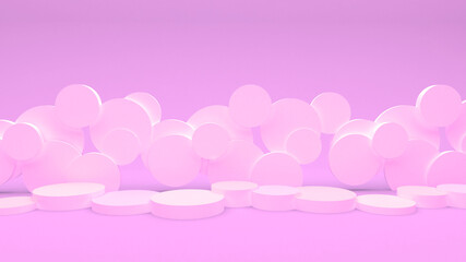 Round podiums. Pink stands for displaying products and merchandise. Pink cylinders on a pink background. 3d render.