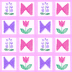 pink, lilac, pastel seamless pattern   paper texture hand drawing strokes, spring spring flowers tulip