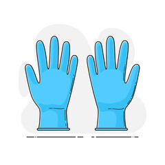 Medical sterile nitrile blue gloves in flat style with outline. Vector template of personal protective equipment against bacteria, infection for surgery, dentistry, beauty salon