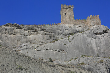 Ancient Genoese fortress on a rock in Sudak in Crimea