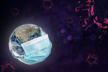Obraz na płótnie Canvas coronaviruses influenza concept COVID-19 3d rendering. Earth with face mask protect World medical .(world element image by nasa)