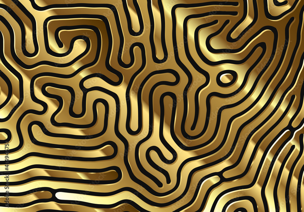 Poster abstract background with optical illusion generative pattern and vibrant fluid golden colors
