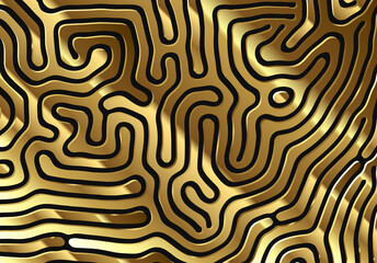 Abstract background with optical illusion generative pattern and vibrant fluid golden colors