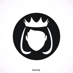 woman wearing crown, princess logo, flat style, icon isolated on white background