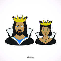 Beautiful prince and princess with crown. vector illustration, king and queen. Flat style,  icon isolated on white background
