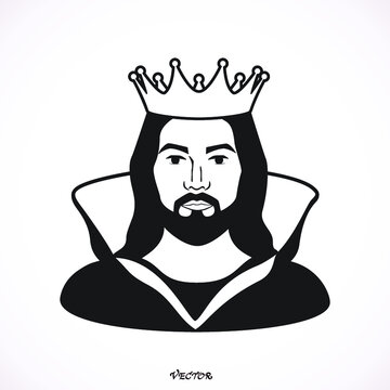 Stylized king (prince), black flat style, icon isolated on white background, avatar